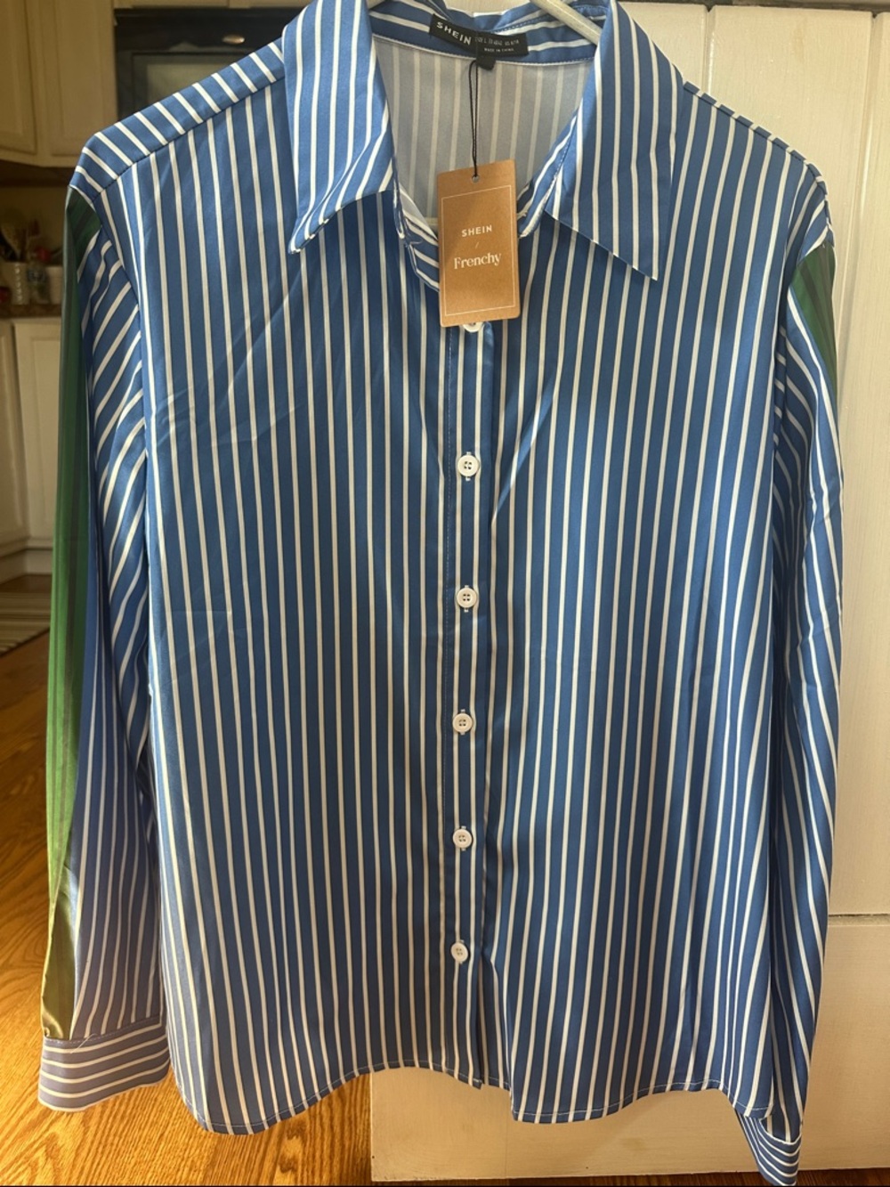 NWT SHEIN Blue & White Striped Button-Up Shirt